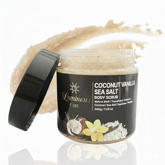 Luminous Care Coconut Vanilla Body Scrub | Sea Salt + Walnut Shell Exfoliating 2 - Picture 1 of 10
